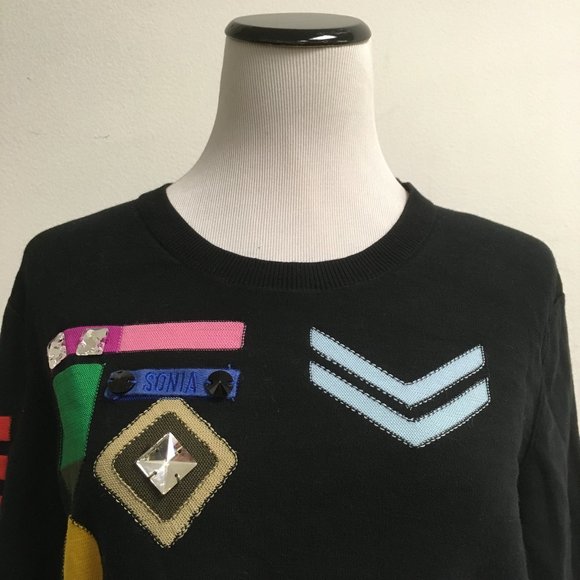 Sonia Rykiel black insignia embellished sweater stretchy top M - Picture 4 of 10